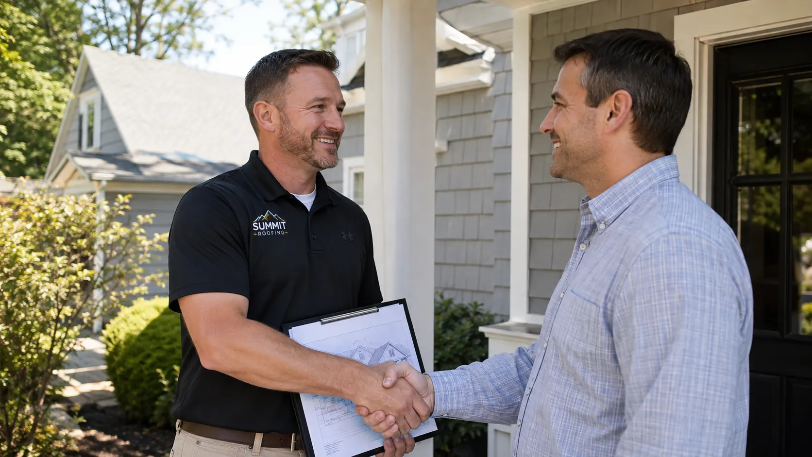 Local roofing contractor meeting with an Essex County NJ homeowner