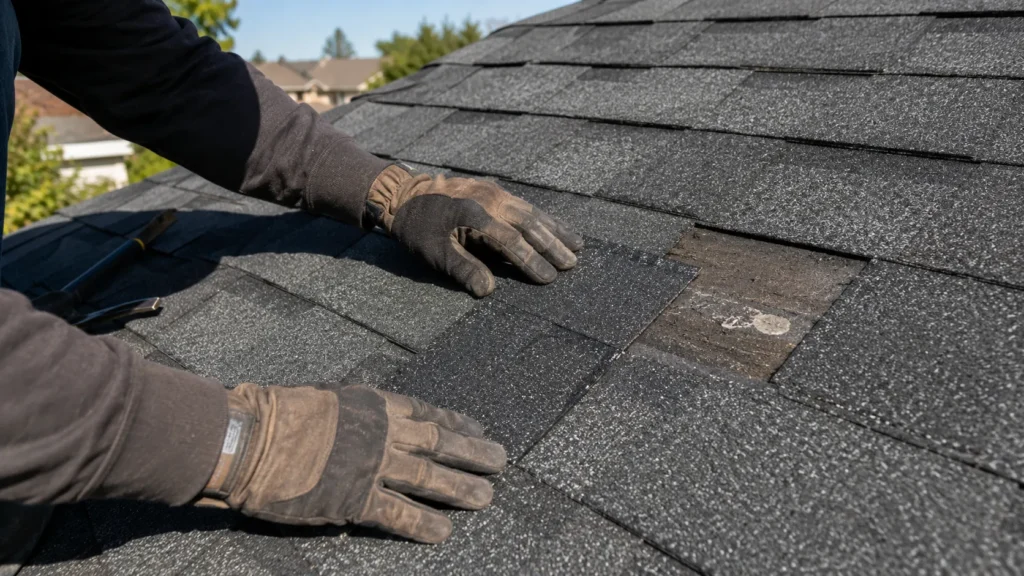 roof repair without insurance claim Contractor-performing-minor-roof-repair-without-insurance-claim-1
