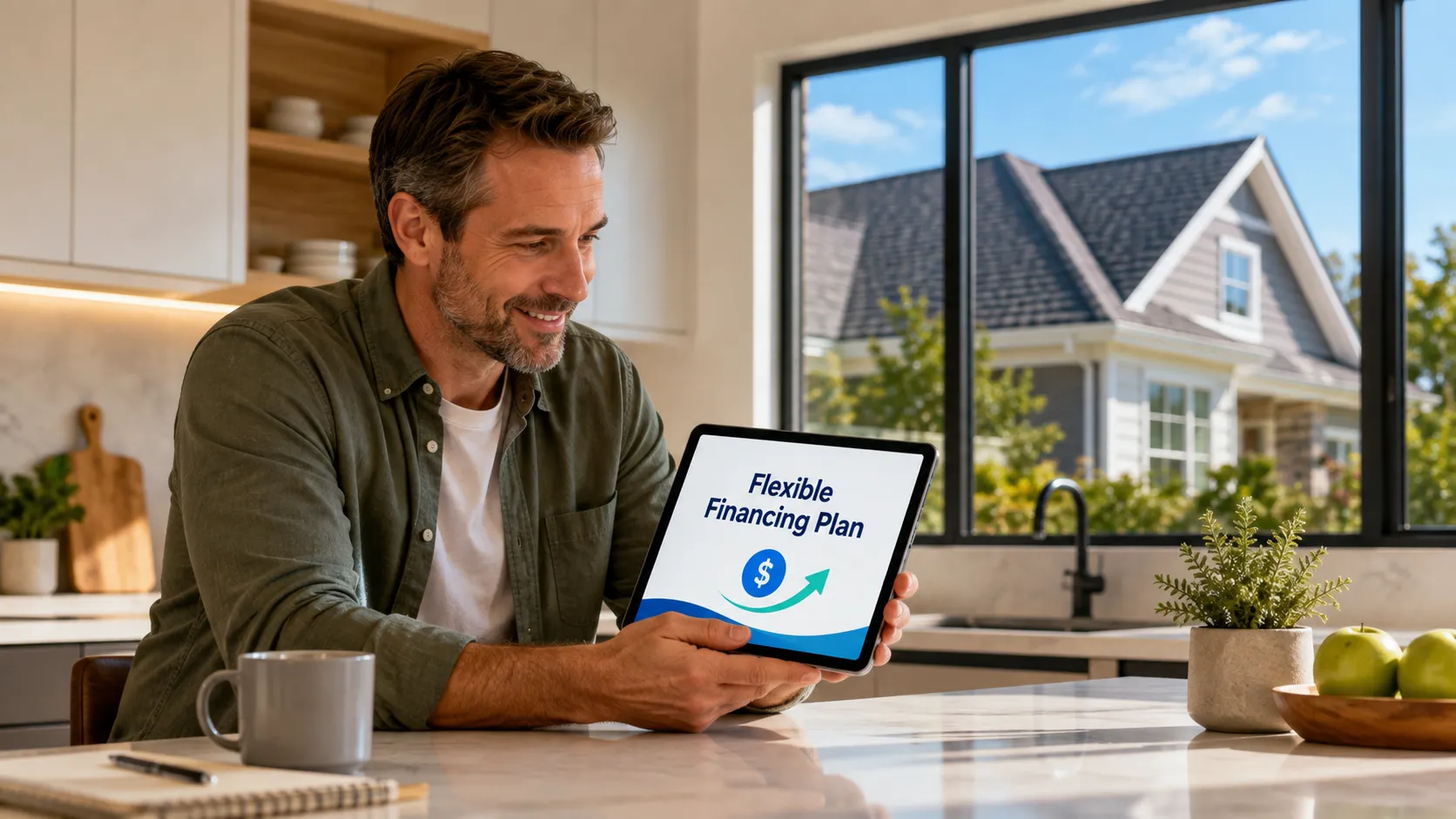Homeowner reviewing roof financing options with a roofer in Essex County, New Jersey